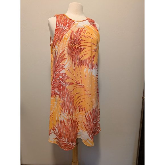Calvin Klein Palm Print Sleeveless Summer/Spring Bright Dress size 14 - Picture 1 of 5